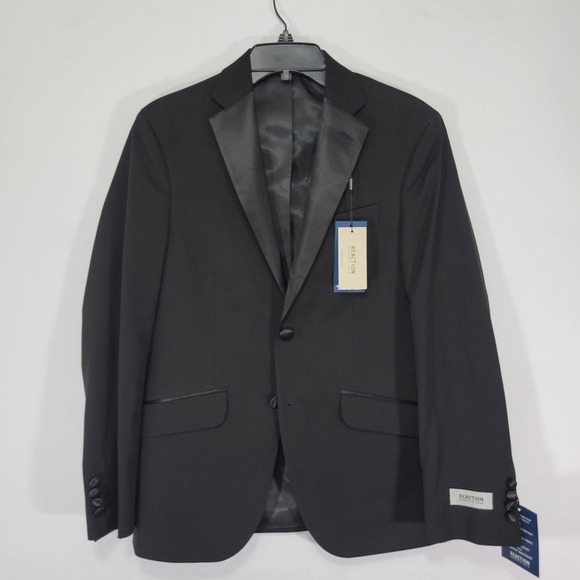 Kenneth Cole Reaction Men's Tuxedo Jacket Black Poly Blend TECHNI-COLE 36S NEW - Picture 1 of 13